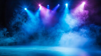Dramatic Stage Lighting with Blue and Purple Smoke Concert Background Event Backdrop
