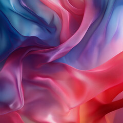 Obraz premium Close-up view of colorful silk fabric flowing with vibrant hues of red, purple, and blue, creating smooth and soft textures, symbolizing elegance, fluidity, and artistic beauty.
