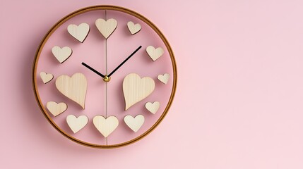 A modern Valentine's DIY wall clock with minimalist wooden heart cutouts as design elements