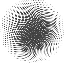 Dotted round shape. Abstract halftone gradient element. Geometric circular wavy spotted circle.