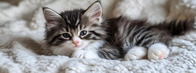 A silver-shaded tabby Maine Coon kitten napping
