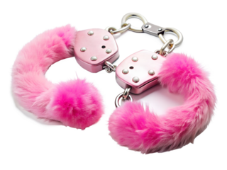pink handcuffs isolated on white