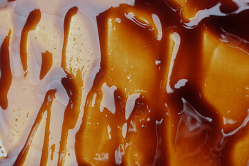 Brown soy sauce abstract texture background.Natural patterns and textures.Abstract shape of soy sauce liquid.For graphic design or 3D rendering