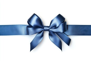 A blue ribbon with a bow on a white background