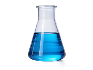 laboratory flask with blue liquid