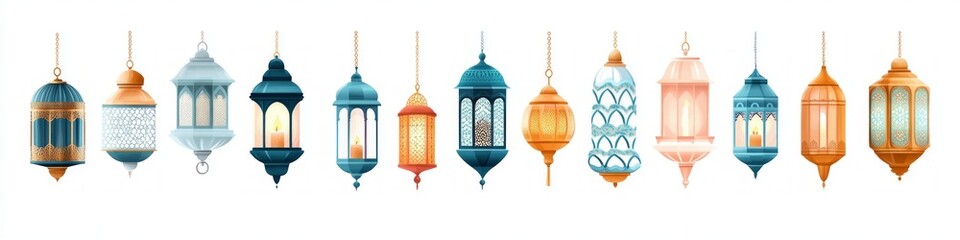 Obraz premium Collection of ornate hanging lanterns, illuminated with candlelight.