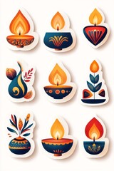 Ornate diya lamps and floral motifs, celebrating light and festivity.