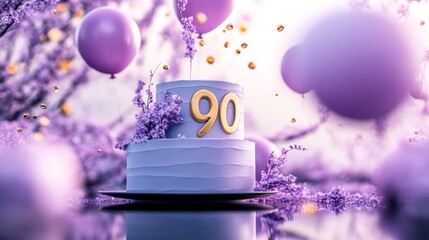A beautiful two-tiered cake celebrates a 90th birthday.