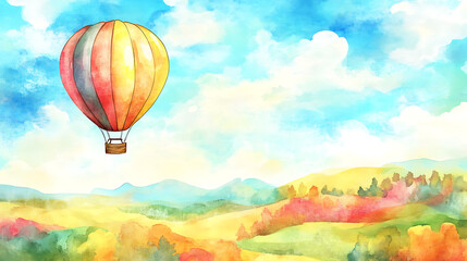 Fototapeta premium A colorful hot air balloon is flying over a beautiful landscape