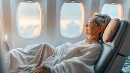 Relaxing on a flight, enjoying the view from an airplane window.