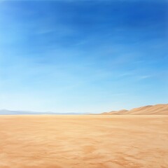Fototapeta premium Vast desert landscape with clear blue sky and distant sand dunes