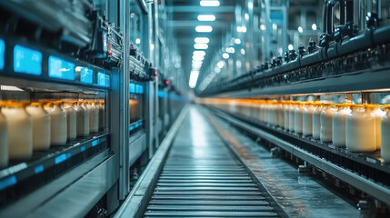 Dairy farm with cows lined up for automated milking
