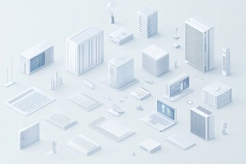 Modern Technology Illustration: A Futuristic View of Data Centers and Digital Infrastructure