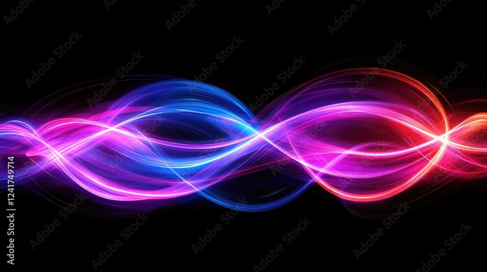 Poster abstract colorful waves flowing on black background