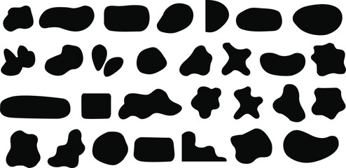Abstract Black Blob Shapes – Organic Vector Forms for Modern Design. Trendy, Creative, and Versatile Elements on White Background.