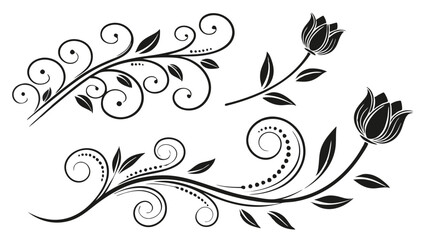 Adobe IllustraFloral Corner Decoration Elements - Black and White Vector Arttor Artwork