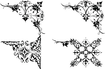 Adobe IllustraFloral Corner Decoration Elements - Black and White Vector Arttor Artwork