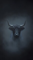 Naklejka premium A highland cow with long, shaggy hair and large horns 