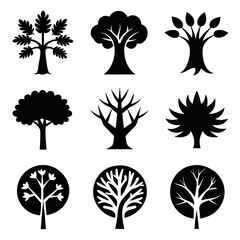 set of trees silhouettes