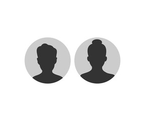 Man and woman avatar profile. Male and Female face silhouette. Profile picture, portrait symbol. Circle button with avatar photo silhouette  illustration on transparent background. 
