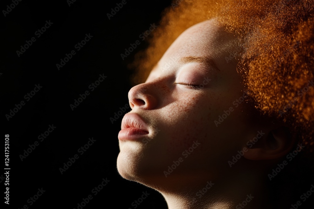 Aufkleber soft diffused light highlights the delicate features of an albinistic man with closed eyes, showcasi
