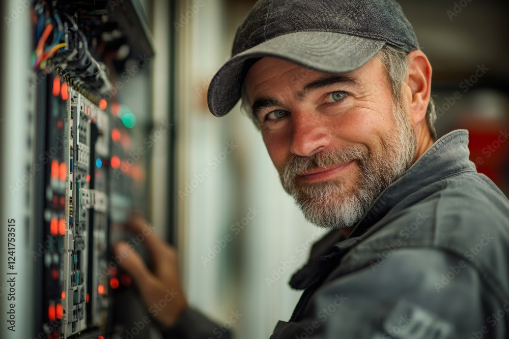 Aufkleber technician working on a control panel with led lights