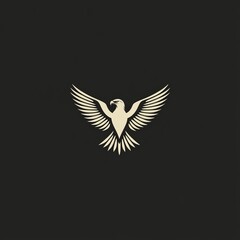 Obraz premium A minimalist logo featuring a stylized light-colored eagle silhouette with outstretched wings against a dark background