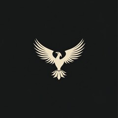 Obraz premium A minimalist logo featuring a stylized light-colored eagle silhouette with outstretched wings and sharp geometric details against a dark background