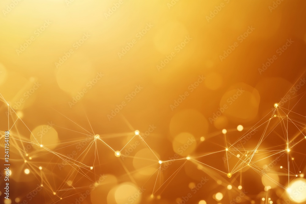 Aufkleber Conceptual representation of abstract cybersecurity with glowing lines and dots against a golden background, highlighting themes of data safety and protection