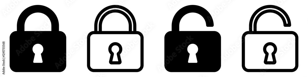 Wall mural lock icons set. padlock symbol collection. security symbol. lock open and lock closed icon