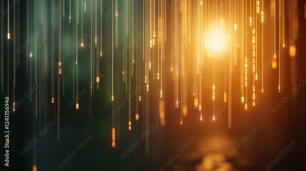Fototapete Glowing binary code and pixelated data streams create a futuristic atmosphere, enhanced by intricate encryption symbols on a dark gradient backdrop