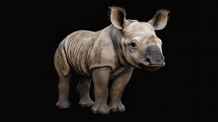 Fototapeta premium Adorable Baby White Rhinoceros Against a Black Background