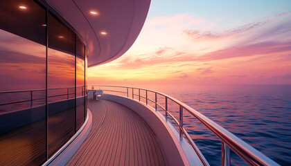 Obraz premium Majestic cruise ship gliding through a fiery sunset over calm ocean waters, creating a breathtaking seafaring spectacle