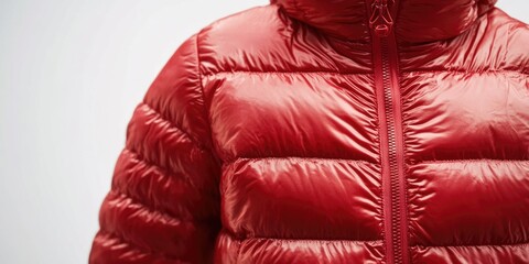 A person wearing a warm and cozy red down jacket with a hood, perfect for outdoor activities or casual wear