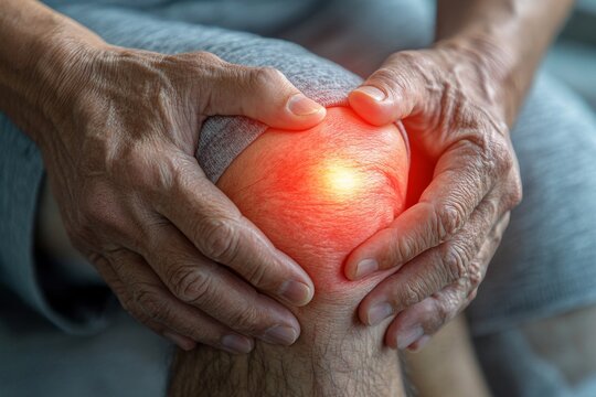 Figura muestra una rodilla con un punto rojo evidenciando el dolor experimentado por la persona