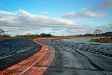 Fototapeta premium Empty racetrack is winding through the countryside on a cloudy day