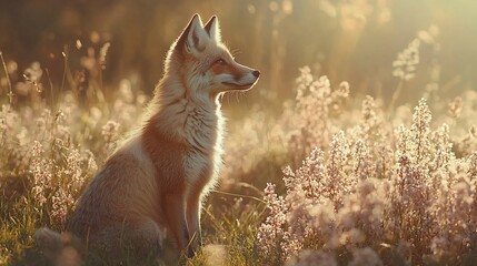 Obraz premium Fox sunset meadow wildlife nature summer