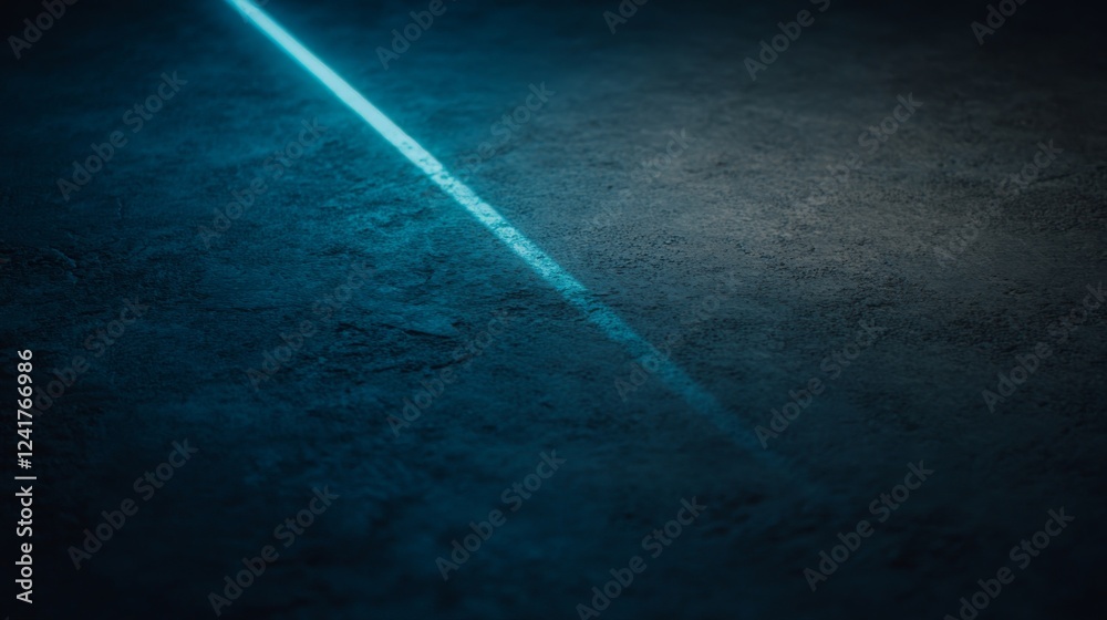 Poster futuristic abstract background showcases bright blue light rays cutting through dark space, symboliz