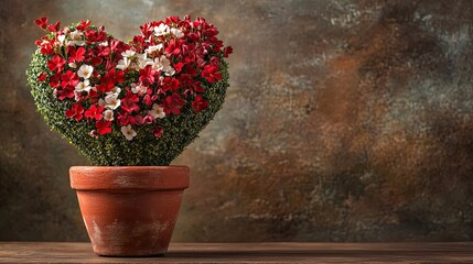 A romantic heart-shaped topiary in a charming terracotta pot