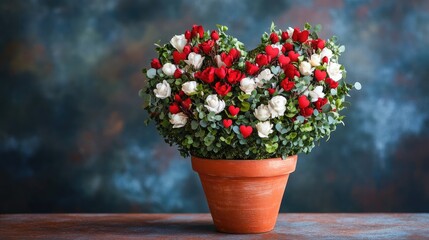 A romantic heart-shaped topiary in a charming terracotta pot