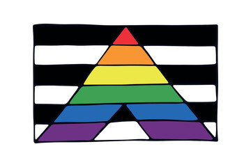 Colorful Straight ally pride flag Happy pride day LGBTQ community Pride Month Vector hand drawn doodle for posters, stickers, logo, cards