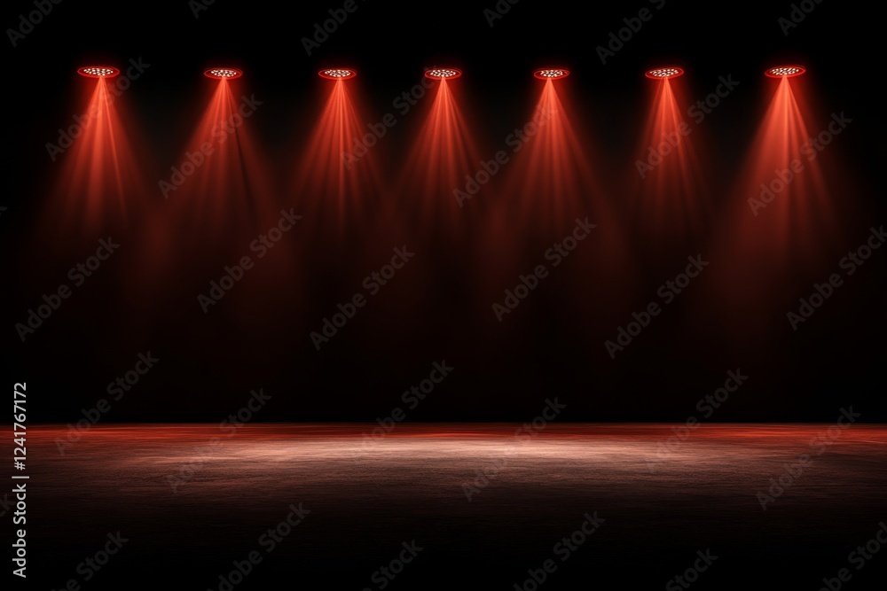 Poster a striking stage set is illuminated by bold red neon lights, creating dramatic contrasts and shadows