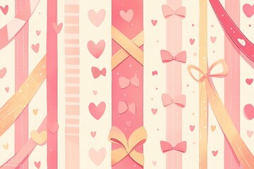 Soft pink striped pattern with white stripes and pink hearts