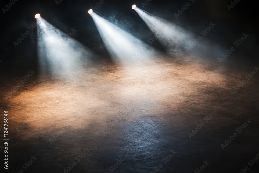 Aufkleber sharp beams of white light shine down on a dark stage, creating a dramatic atmosphere with shadows s