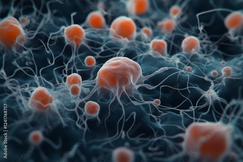 Aufkleber High-magnification shot reveals vibrant neuron cells with glowing connections, showcasing the complexity of neural networks in a detailed biological context