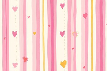 Soft pink striped pattern with white stripes and pink hearts