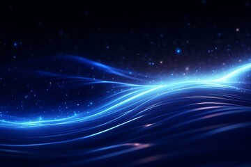 Fototapeta premium Smooth elegant blue light trails flowing across dark background with glowing particles