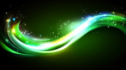 Obraz premium Green light wave, dark background, energy