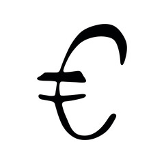 Hand drawn euro currency symbol. Brush stroke doodle. Single element for design