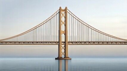 Suspension bridge structure coastal location architectural image tranquil waters wide angle view